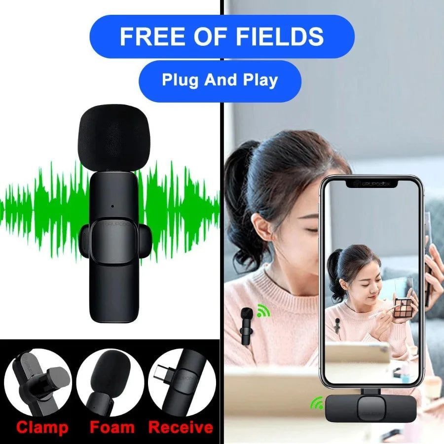 Mini Wireless Lavalier Microphone Noise Cancelling for Iphone Android Cameras - Portable Wireless Mic for Live Interviews