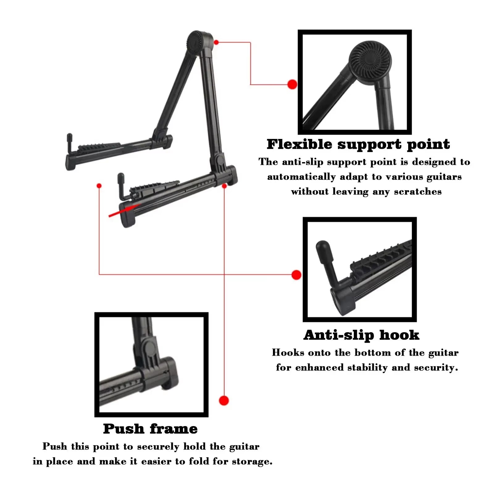 Guitar Stand Folding a Frame Floor Universal ABS for Acoustic Classical Electric Bass Guitars Banjo Ukulele Portable