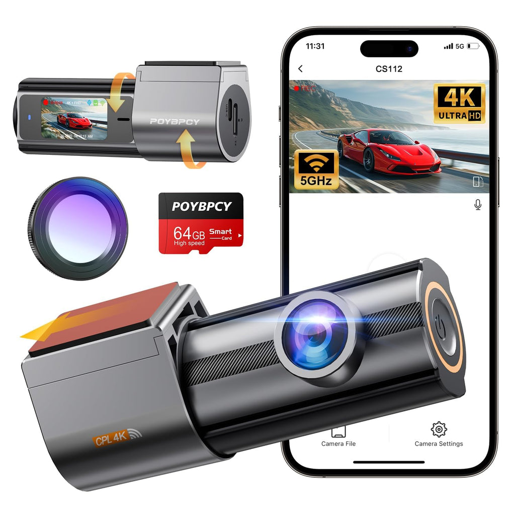 Ishmael Tech Supply 4K Ultra-HD Smart Dash Cam with Night Vision & Wi-Fi