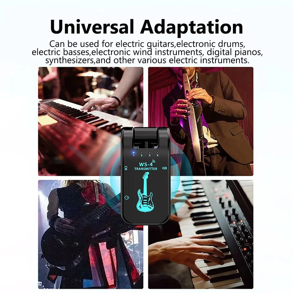 WS-4 2.4Ghz Wireless Guitar Audio System - No Pairing Required, 8 Channels, 40M Range, 10H Battery, for Guitar/Keyboard/Drums