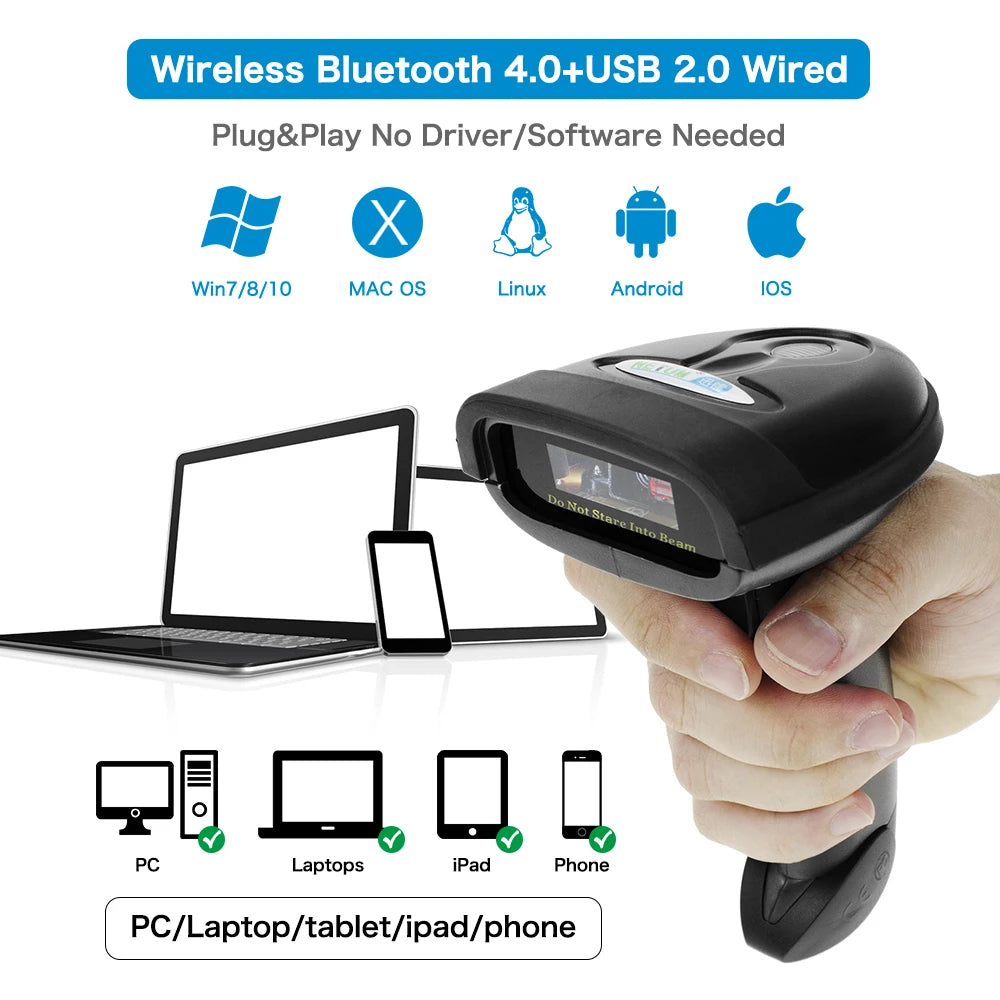 NT-1698W Handheld Wirelress Barcode Scanner and NT-1228BL Bluetooth 1D/2D QR Bar Code Reader PDF417 for IOS Android IPAD