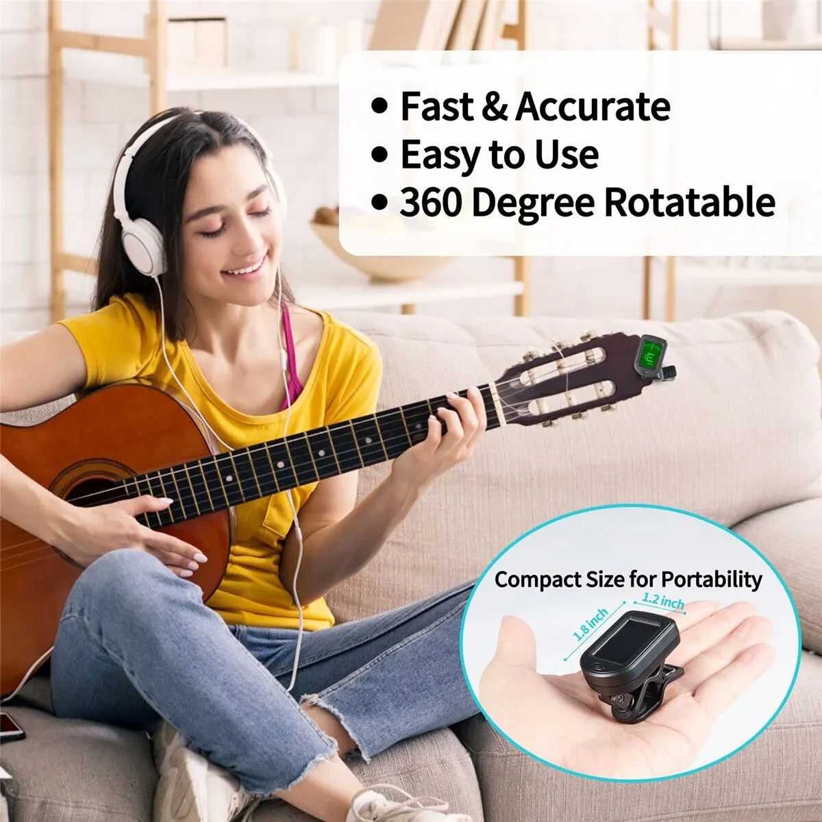 Guitar Tuner for All Instruments Clip on Electronic Tuner for Guitar Bass Ukulele Violin Mandolin Banjo