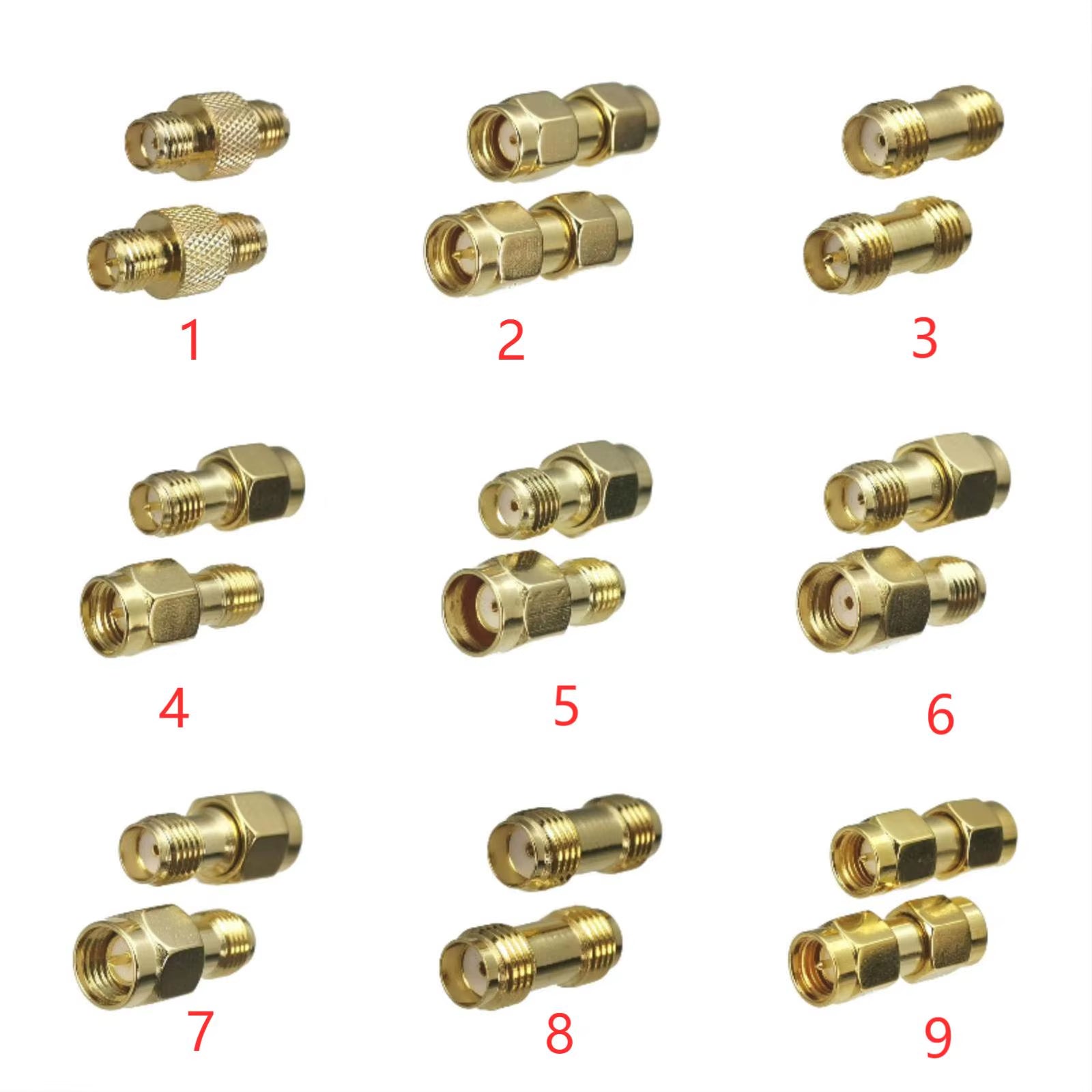 1Pcs Connector Adapter SMA RP-SMA to SMA RPSMA Male Plug & Female Jack Straight RF Coaxial Converter New Brass FJP-820