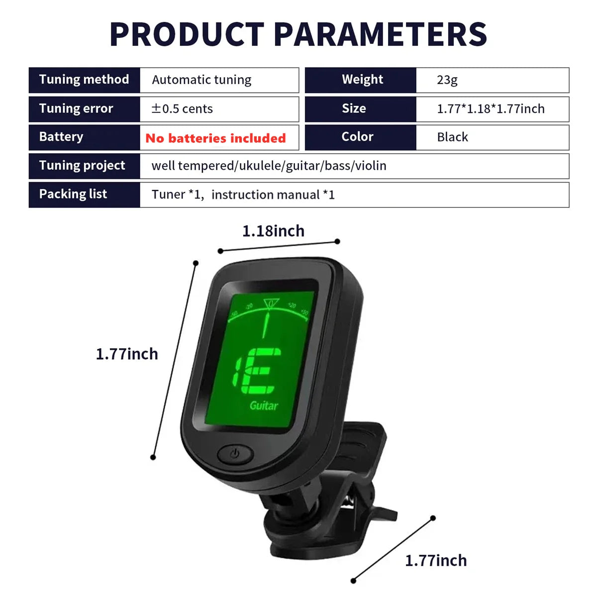 Guitar Tuner for All Instruments Clip on Electronic Tuner for Guitar Bass Ukulele Violin Mandolin Banjo