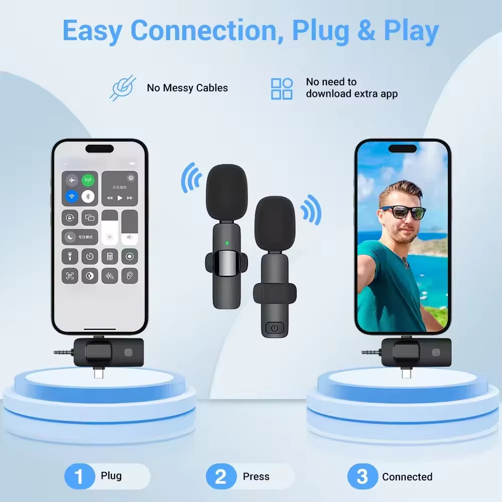 Mini Wireless Lavalier Microphone Noise Cancelling for Iphone Android Cameras - Portable Wireless Mic for Live Interviews
