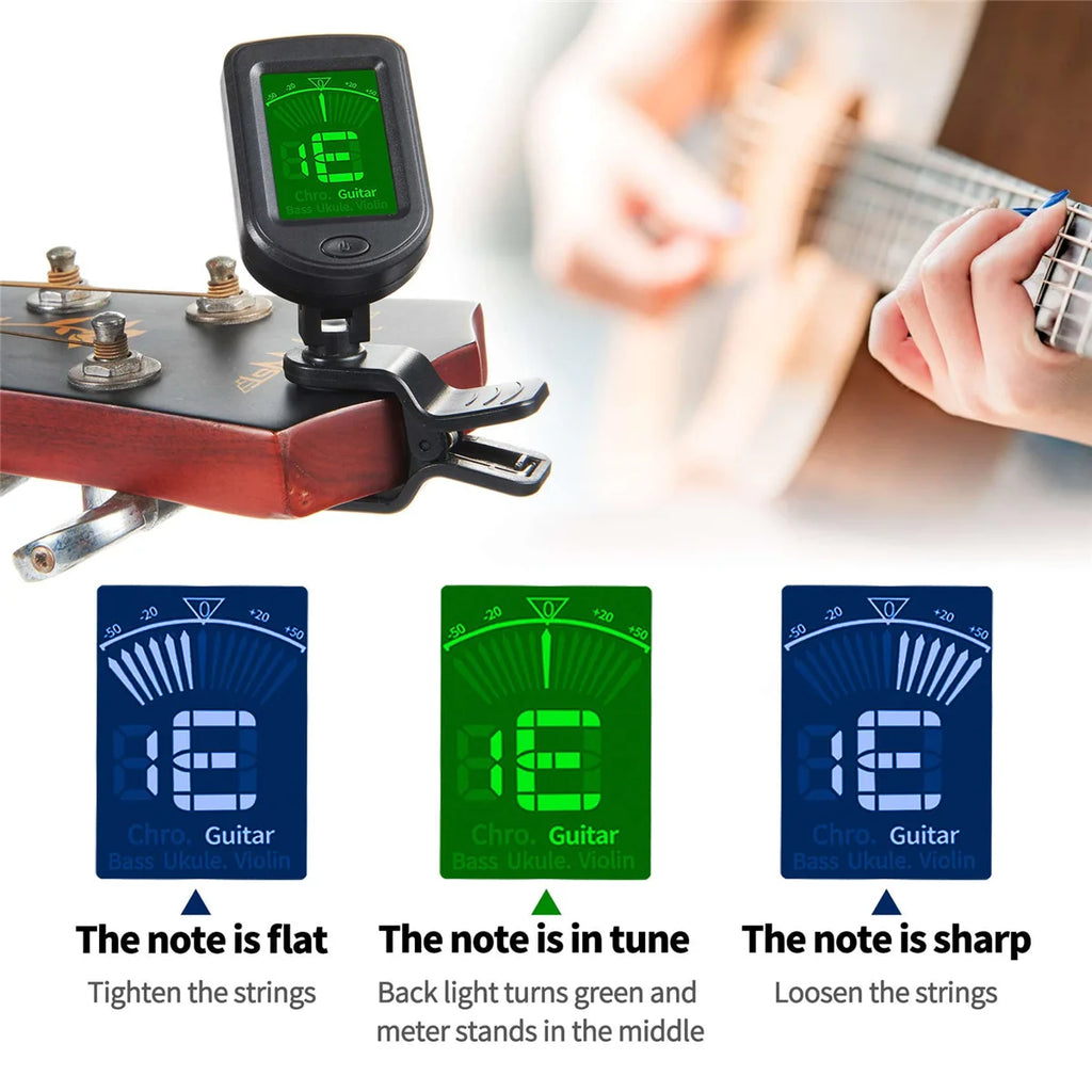 Guitar Tuner Clip on Electronic Tuner LED Display/For Bass Ukulele Violin Mandolin All Instruments