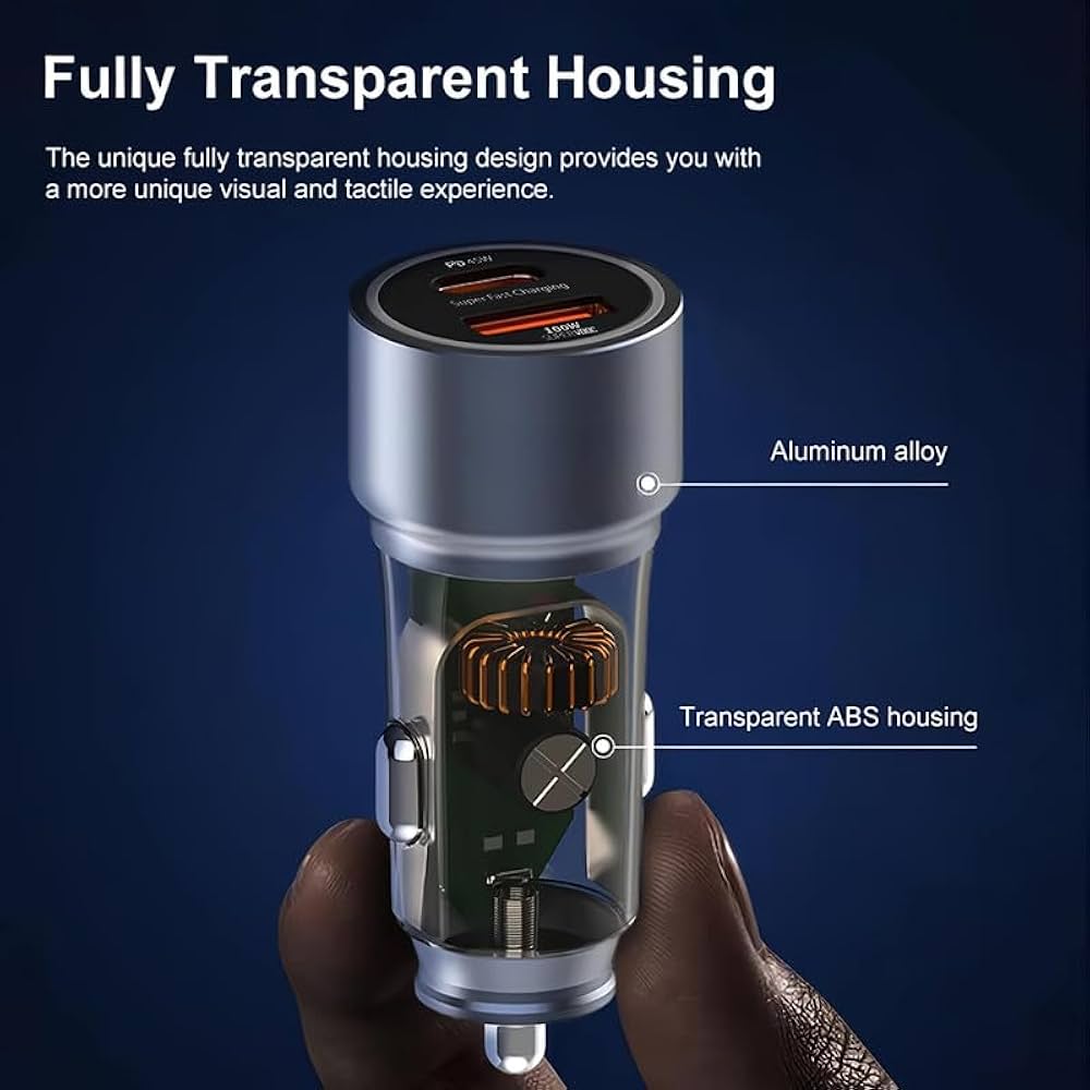 Transparent Cyberpunk 30W Fast Car Charger (Dual Port PD + QC)