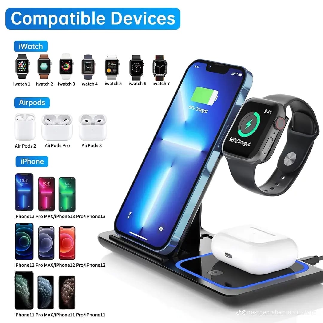 3-in-1 Magnetic Wireless Charging Station (15W Fast Charge)
